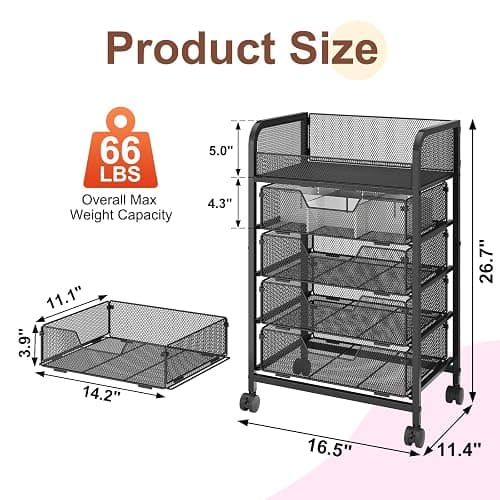 Hongtamoya Makeup Cart Organizer with 4 Drawers, Vanity Storage Organizer, Large Floor Skincare Organizers Cosmetics Display Cases for Skin Care Perfume Nail Polish, Black (Patent Pending) thumbnail 2