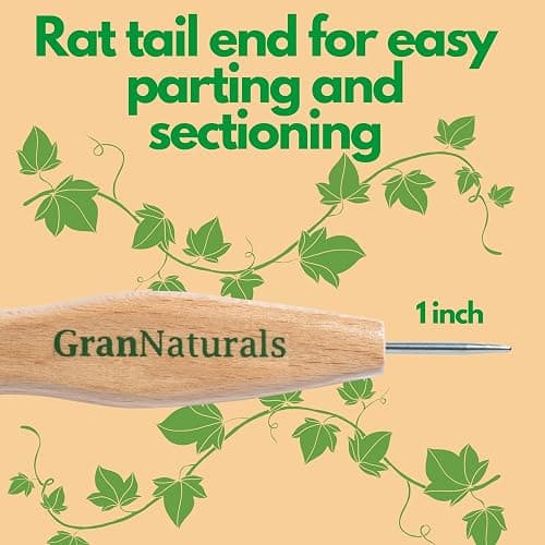 GranNaturals Smoothing & Styling Middle Part Boar Bristle Slick Back Hair Brush w/Narrow Metal Rat Tail End for Sectioning and Parting Sleek Ponytail Bun - Teasing, Backcombing, Edge Control thumbnail 4