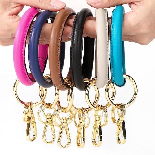 Junyuerly Wristlet Bracelet Keychain PU Leather Key chain Silicone Bangle Key Ring for Women Girls thumbnail 6