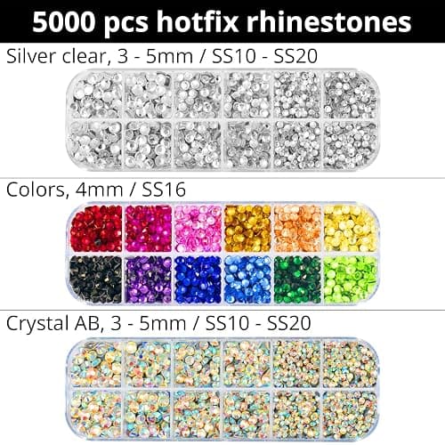 Worthofbest Hotfix Rhinestone Setter, Hot Fix Applicator Tool Bedazzler Kit with rhinestones, Kit, Hot Fixed Wand for Clothes Clothing Fabric Crafts, 5000 Pcs, AB Crystal, Clear, 3 Gems Sizes, Tips thumbnail 2