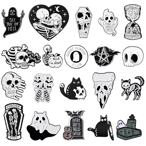 Sasylvia 20 Pcs Halloween Pins Skull Spooky Skeleton Horror Dark Goth Ghost Brooch Pins for Women Men Bag Jacket Backpack Hat Pant Clothes Accessories - Image 1