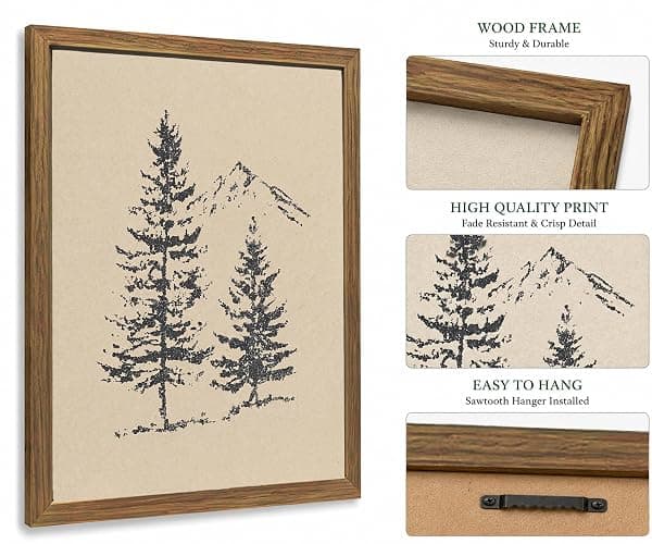 Framed Forest Pine Tree Wall Art Print Canvas, Rocky Mountain Landscape Drawing Poster, Minimalist Spruce Tree Painting Picture, Rustic Nature Wall Decor for Living Room Bedroom Cabin Office12x16In thumbnail 5