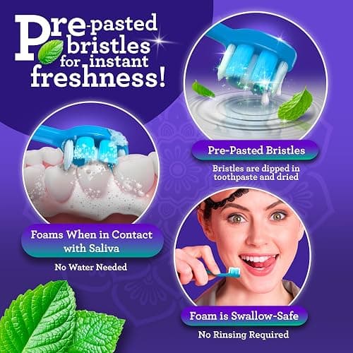 GuruNanda Mini Disposable Toothbrushes with Toothpaste & Toothpick, Prepasted Ready-to-Go Travel Toothbrush with Butter on Gums Bristles - Fluoride Free, No Rinsing, Individually Wrapped, 70 Ct thumbnail 3