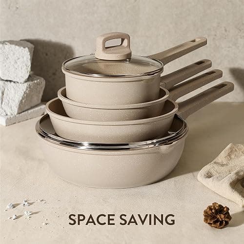 CAROTE 9Pcs Pots and Pans Set Nonstick, Induction Cookware Sets, NonStick Cooking Set, Kitchen Pots and Pans Set with Stay-Cool Handles, PFOA Free thumbnail 2