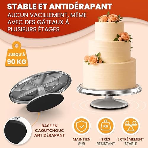 BakeBuddy Plateau Tournant Pâtisserie 30 cm Aluminium Antidérapant | Précis & Stable, Plateau Tournant Gâteau de Qualité, Ustensiles Professionnels pour Pâtisserie et Décoration de Gâteaux thumbnail 3