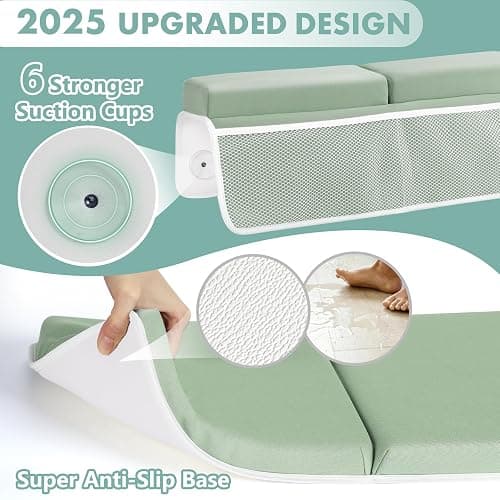 beiens Bath Kneeler and Elbow Rest Pad Set - 1.5'' Comfortable Baby Bath Kneeler Pads, Thick Quick Dry Kneeling Pad Support for Knee& Arm, Large Bathtub Mat with Toy Organizer for Happy Baby Bath Time thumbnail 3
