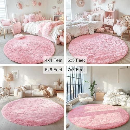 OLANLY Pink Round Rugs for Bedroom - Machine Washable, 4 ft Circle Area Rugs for Living Room, Soft and Fluffy Shaggy Carpet for Teen Girls and Boys, Nursery Rooms, Dorms, Home Decor Aesthetic thumbnail 9