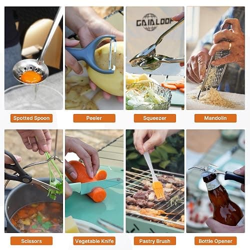 Gaialoop Portable Camping Cooking Utensils Set, Camp Kitchen & Campfire Cooking Equipment, RV Essentials, Camper Must-Haves Accessories, Outdoors Cookware, Christmas Stocking Stuffers Gifts thumbnail 6