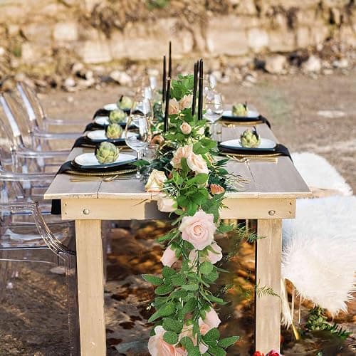 Felice Arts 2 Pack Pink Artificial Rose Garland Each 6.5FT Fake Rose Vine Hanging Floral Garland for Wedding Swing Table Centerpiece Arrangement Decor thumbnail 2