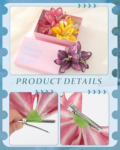 3 PCS Hawaiian Flower Hair Clips Orchid Style Flower Hair Clips Hibiscus Hair Barrettes for Wedding Beach Party（Punk 2） thumbnail 4