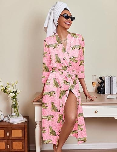 Ekouaer Silk Robes for Women Long Satin Bride Bridesmaid Wedding Party Robes Lightweight Sexy Sleepwear with Pockets thumbnail 2