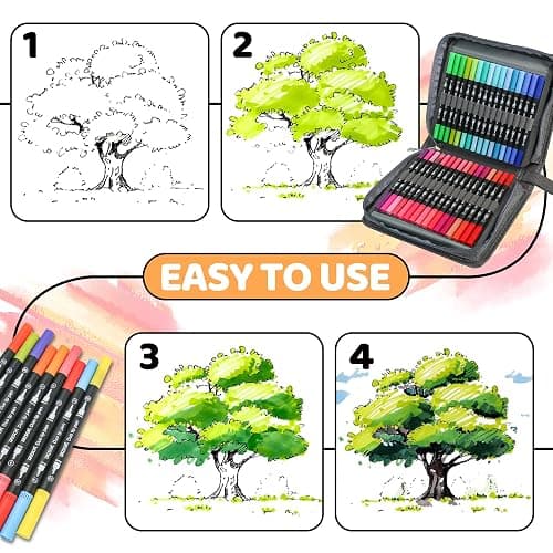 ZSCM 100 Colors Markers for Adult Coloring Books No Bleeding - Duo Tip Brush Pen, Artist Fine & Brush Coloring Markers for Adult Calligraphy, Drawing, Sketching & Journaling thumbnail 5
