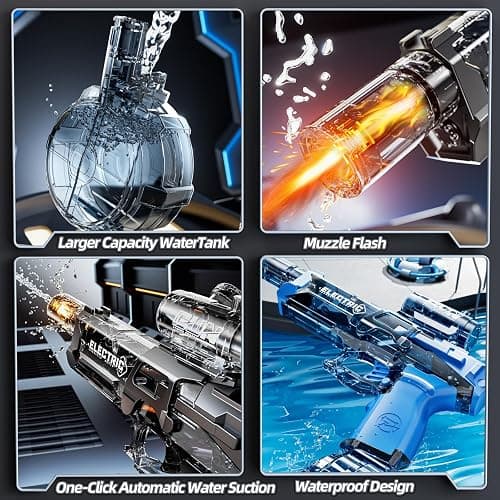 ZDRKWSM 2 Pack Large Electric Water Guns for Kids, Automatic Electric Squirt Gun with Light Up, 40 FT Range Water Pistol Blaster Soaker,Outdoor Swimming Pool Gift Toy for 8 9 10 11 12 Years Old thumbnail 6