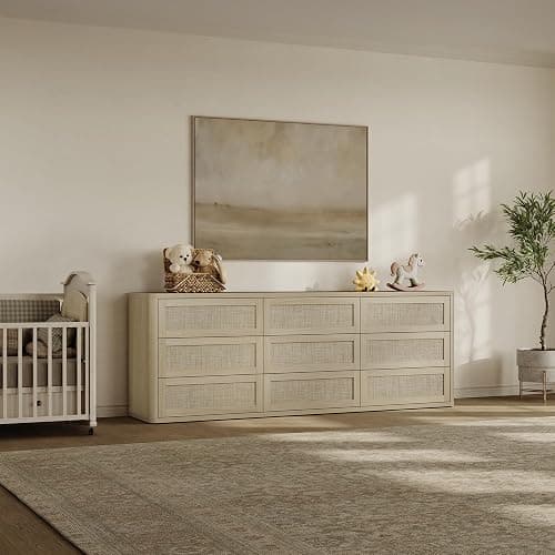SICOTAS Dresser for Bedroom - 6 Drawer Dresser for Nursery 54" Wide Rattan Dressers & Chests of Drawers Boho Drawers for Bedroom Living Room Clothes Large Closet Storage for Closet Hallway Entryway thumbnail 7