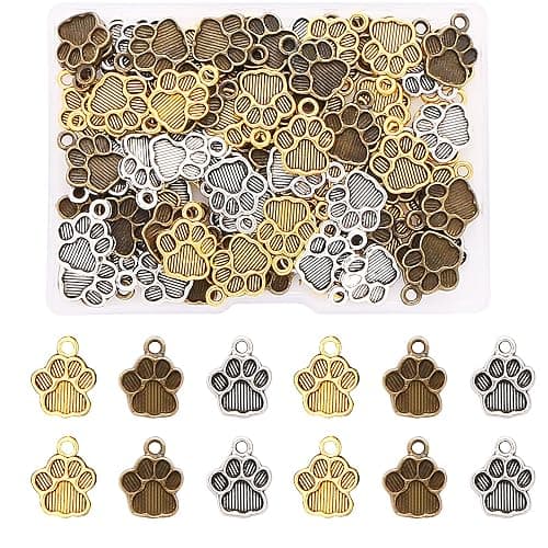 Dremisi DREMISI 90 Pieces Cat Dog Paw Charms Pendants Animal Footprint Pendants Metal Alloy Paw Print Antiqued Silver Puppy Prints Charms for Jewelry Making DIY Necklace Bracelet Keychain Earring - Image 1