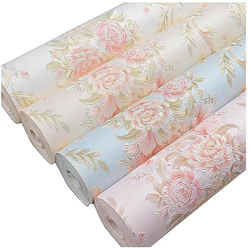 Farrich Vintage 3D Floral Peel and Stick Wallpaper Embossed Colorful Rustic Damask Flower Wall Paper Self Adhesive Wallpaper Decorations for Bedroom White 20.8" x 197" thumbnail 8