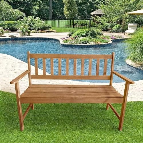 Patio Furniture Outdoor Patio Bench Wood Garden Bench Park Bench Acacia Wood for Pool Beach Backyard Balcony Porch Deck Garden Wooden Furniture, Natural Oiled thumbnail 2