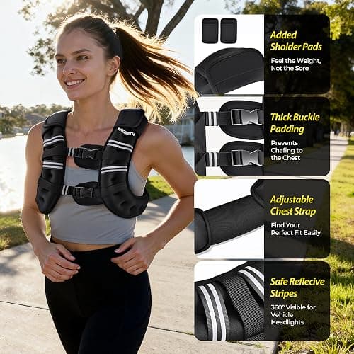 PACEARTH Weighted Vest,6lb/8lb/10lb/12lb/16lb/20lb/25lb/30lb Weight Vest with Reflective Stripe, Body Weight Vests for Women, Men, Weight Loss Workout, Strength Training, Running, Walking, Jogging thumbnail 4