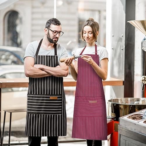 BeLuyi 2 Pack Adjustable Bib Apron with 2 Pockets Chef Cooking Kitchen Restaurant Aprons for Women Men thumbnail 5