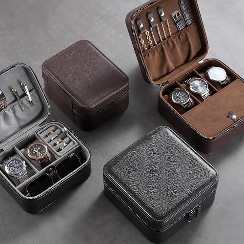 ProCase Travel Watch Case, 3 Slots Mens Jewelry Box -Black | PU Leather Storage Case for Watches, Cufflinks and Accessories, Zippered Carrying Organizer Bag for Man thumbnail 7