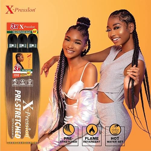 Sensationnel X-pression prestretched braiding hair - 3x braid 58 inch all kanekalon flame retardant synthetic braid for box braids and twists (1 pack, 1B OFFBLACK) thumbnail 4