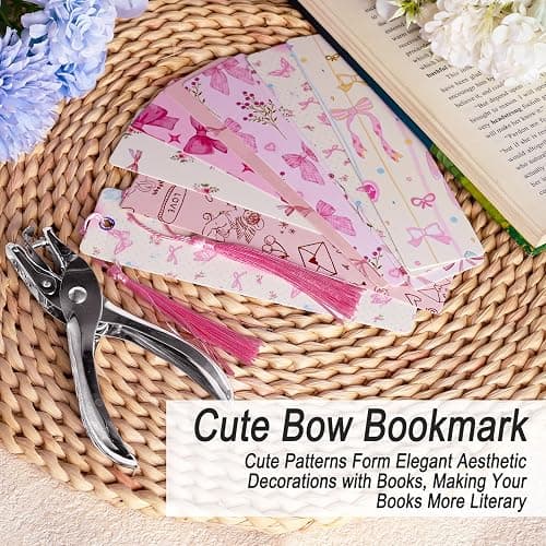 24Set Cute Bookmarks for Reading Women Funny Aesthetic Bookmarks Pretty Pink Bow Book Marks Bulk DIY Bookmark Bookish Page Markers Making Kit Coquette Reading Accessories Stuff Gifts for Girls thumbnail 5