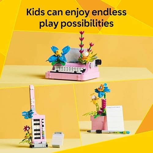 LEGO Creator 3 in 1 Typewriter with Flowers - Building Toy with 3 Building Options, Typewriter, Flowerpot with Pen & Notebook, or Keytar - Gift Idea for Birthdays - 31169 thumbnail 3