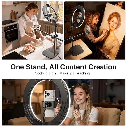 Overhead Phone Mount,Overhead Camera Mount Stand[Anti-Shaking] with 10.5" Ring Light,Desk Stand for iPhone with Ring Light for Video Recording,Zoom Meeting,YouTube,TikTok thumbnail 7