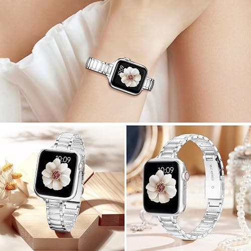MioHHR Thin Metal Bands Compatible with Apple Watch Band Ultra3/2/1 Series 11 10 9 8 7 6 5 4 3 2 1 SE3/2/1,Slim Narrow Stainless Steel Strap for Women iWatch 49mm 46mm 45mm 44mm 42mm 41mm 40mm 38mm thumbnail 5