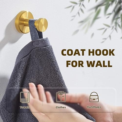APLusee Brushed Dark Gold Towel Hook for Bathroom, 304 Stainless Steel Round Towel Hanger, Heavy Duty Wall Hook for Kitchen Garage Wall Mounted thumbnail 5