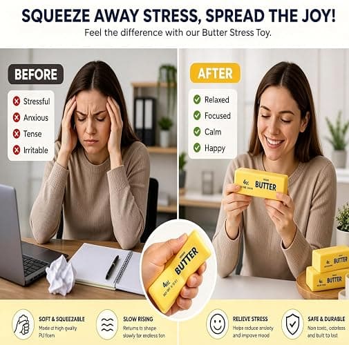 2-Pack Butter Squishy Stress Toy,2026 New Soft Novelty Toy,Realistic Butter Stick Fidget, Slow Rising Soft Squeeze Toy for Adults Stress Relief & Anxiety Relief (2PCS Yellow Butter 01) thumbnail 4