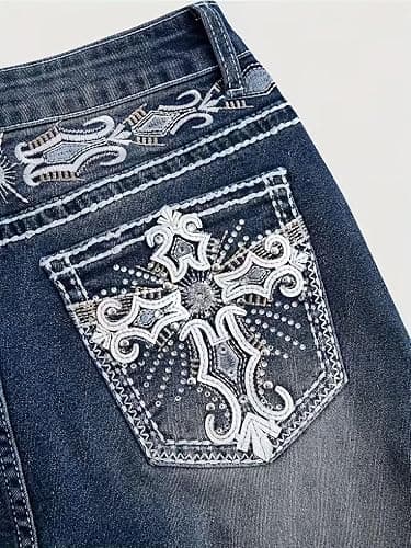 TimeGofate Women's Flared Jeans Bell Bottom Jeans Embroidered Y2K High Waist Stretchy Denim Pants thumbnail 4