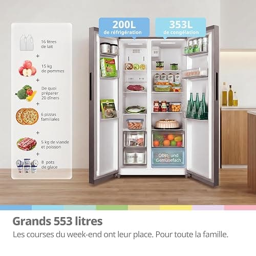 Comfee RCS536LS01EU(E) Réfrigérateur Combiné No Frost De 553 Litres, 347 L Pour Le Réfrigérateur + 206 L Pour Le Congélateur, Double Porte, Sans Givre, Efficace, Spacieux Pour La Famille, Blanc thumbnail 2