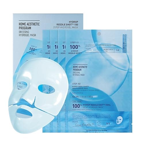 VT COSMETICS Hydrop Reedle Shot 100hl 2-Step Hydrogel Mask(34.5gx4ea), Intensive Hydrating, Exosome Hyaluronic Acid, Dewy & Glass Skin, Overnight Melting Mask, Korean Facial Mask - Image 1