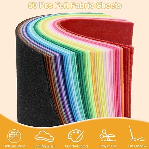 KaKaPops Thin Felt Fabric Sheets, Assorted Colors Stiff Felt Sheets for Crafts DIY Patchwork Sewing Projects Decoration (Stiff 50 Colors, 8×12 inches) thumbnail 3