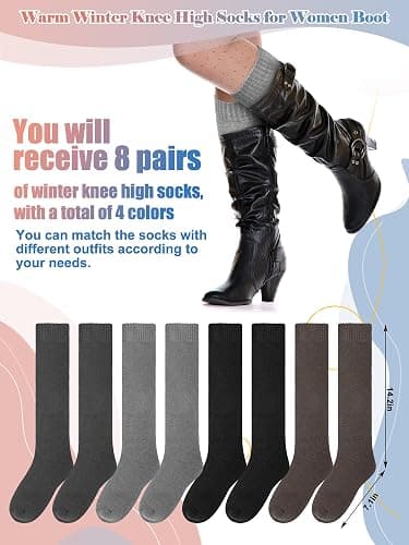 Shihanee 8 Pairs Warm Winter Knee High Socks for Women Boot Thick Socks for Cold Weather Hiking Skiing Working Winter Gifts thumbnail 4