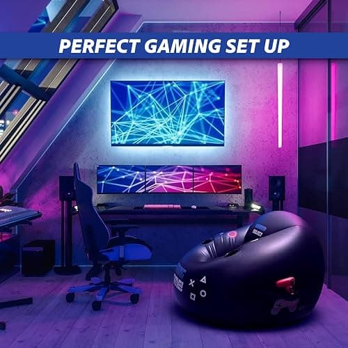 FranFusion Inflatable Gaming Chair for Kids & Teens with Cup Holders and Side Pocket - This Air Bean Bag Game Chair is The Perfect Furniture for Gamer Room Décor (Gaming Time with Ottoman) - Blue GTw/Ottoman thumbnail 5