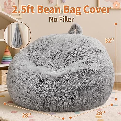 AZHCHKE Stuffed Animal Storage Bean Bag Chair Cover, Soft Bean Bag Cover | Fluffy Faux Fur Stuffed Animal Storage Chair, Non-Slip Bottom, Fill with Plush Toys or Blankets, for Kids Teens Adults Girls thumbnail 2