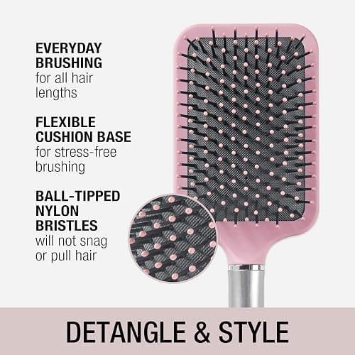 Conair Velvet Touch Paddle Cushion hair brush - Detangling hairbrush - curly or straight styles - men or women - detangler - features soft touch handle - Blush Pink thumbnail 2