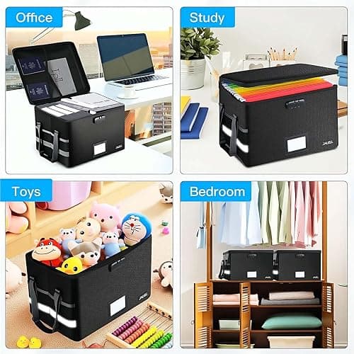 JALIELL File Box with Lock - Fireproof Document Box File Organizer with Zipper & Adjustable Handle, Collapsible File Storage Box for Home Office, Filing Cabinet for Hanging Letter/Legal Folder thumbnail 7