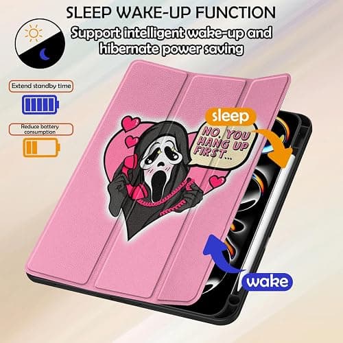 Cabreche Compatible with iPad Pro 13 Inch Case (M5/M4) 2025/2024 with Pencil Holder TPU Back Case Auto Sleep/Wake Cover for Girls Women Men Cute Preppy Cool-Pink Skull Skeleton thumbnail 4