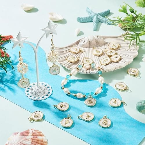 Cheriswelry 16Pcs 18K Gold Plated Sea Animal Charms Flat Round Enamel Alloy Pendants Ocean Summer Beach Craft Charms 17.5x15mm for DIY Bracelet Necklace Earring Jewelry Making thumbnail 2