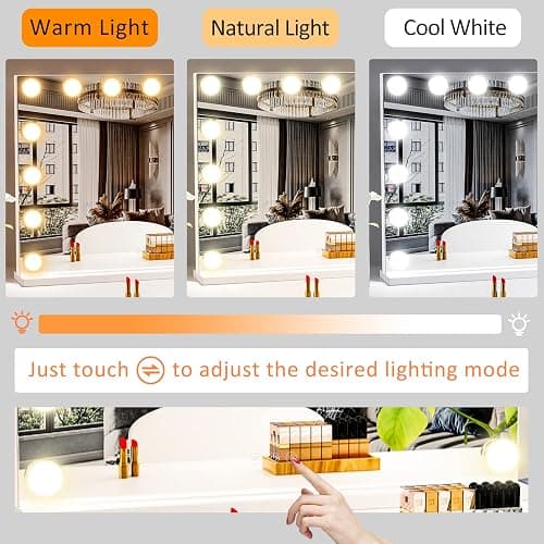 Gvnkvn 18 Extra Bulbs Vanity Mirror with Lights with USB & Type-C Charing, 32WX24L Tabletop Hollyhood Makeup Mirror, Lighted Vanity Mirror,3 Colors Modes,Touch Control,Metal Frame,White thumbnail 5