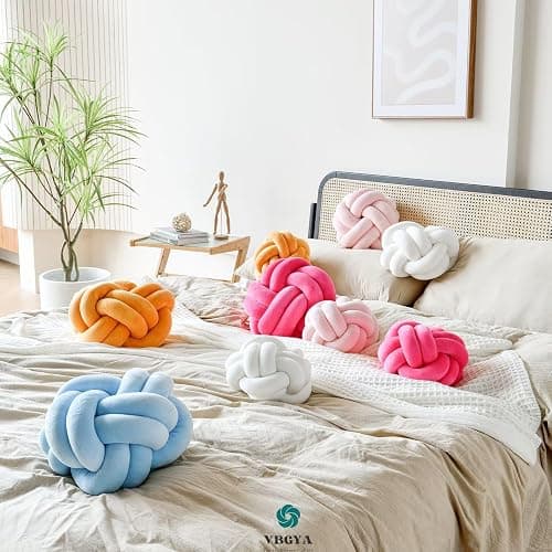 VBGYA Knot Pillow Ball, Soft Home Decorative Throw Pillows Cushion, Round Changeability Knotted Pillows, Modern Home Handmade Cushions for Bedroom, Sofa, Couch (8 Inch, Light Blue) - Light Blue - Small-8 Inch thumbnail 4