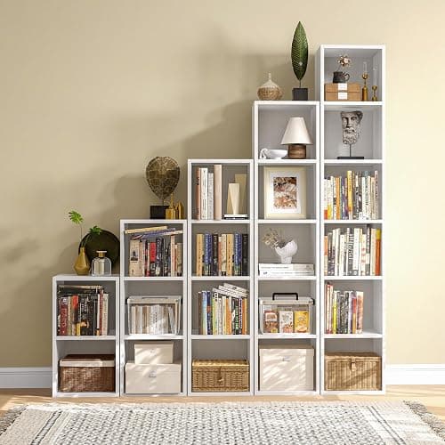 MXV Narrow Bookshelf, 6-Tier Open Bookcase, Coner Shelf, Storage Shelves, Display Storage Shelves, Floor Standing Unit, Home Decor, Furniture for Home Office, Living Room, Bedroom, White thumbnail 4