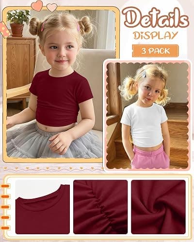 YooAurvox 3 Pack Girls Crop Tops 5-16y Short Sleeve T-Shirts Tween Girl Slim Crew Neck Ruched Casual Trendy Summer Shirts thumbnail 4