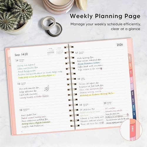 RETTACY Academic Diary, Aug 2026 - Jul 2027, Week to View, A5 Size (14.5 x 21 cm), Weekly Planner for Student & Teacher, 12-Monthly Tabs,100 GMS Paper - Pink | Mid Year Diary, Aug 2026-Jul 2027, Week to View Appointment Book, for Student & Teacher, 12-Monthly Tabs, 14.5 × 21 cm thumbnail 3