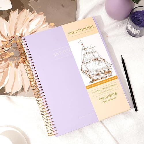 Yoment 9"x12" Hardcover Sketchbook for Drawing，120 Sheets，100GSM | Purple,Spiral Bound Sketch Pad Premium Art Sketchbook Artistic Drawing Paper Pad for Kids Adults Beginners Artists thumbnail 5