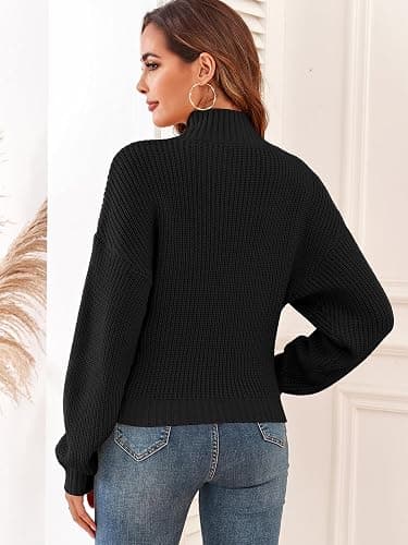 ZAFUL Women's Cropped Turtleneck Sweater Lantern Sleeve Ribbed Knit Pullover Sweater Jumper thumbnail 3