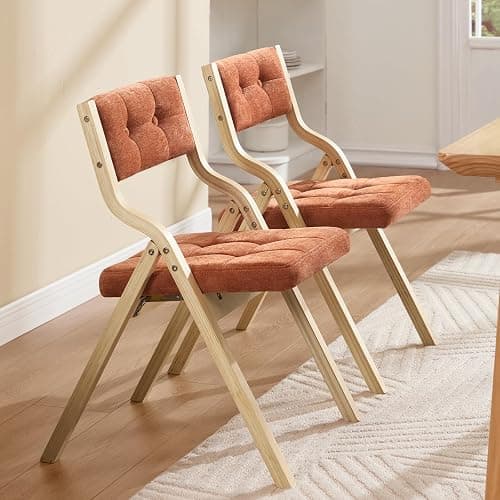 choairy 4-Pack Folding Dining Chairs with Cushion,Padded Foldable Dining Chairs,Portable Wooden Folding Chairs with Tufted Buttons Seat for Dining Rooms Kitchen Wedding and Party Indoor Orange thumbnail 4